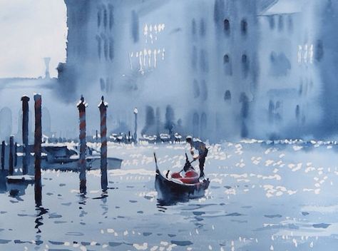 Echoes Across The Grand Canal by Hazel Soan Hazel Soan, Italy Paintings, Thomas Schaller, Watercolor Cityscape, Venice Painting, Italy Painting, Grand Canal, London Art, Art Inspiration Painting