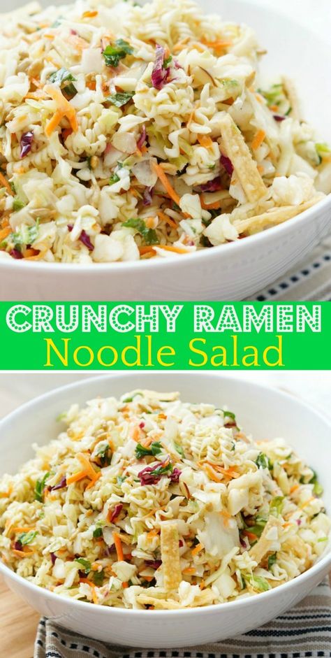 Crunchy Ramen Cole Slaw Roman Noodle Salad, Crunchy Ramen Salad, Crunchy Ramen Noodle Salad, Crunchy Cole Slaw, Ramen Coleslaw, Asian Ramen Noodle Salad, Slaw Salad, Summer Side Dishes Recipes, Antipasto Pasta Salads