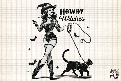 Witch Cowgirl, Witch Magic, Country Fashion, Party Items, Wall Art Designs, Vinyl Stickers, Morning Quotes, Sublimation Printing, Embroidery Designs