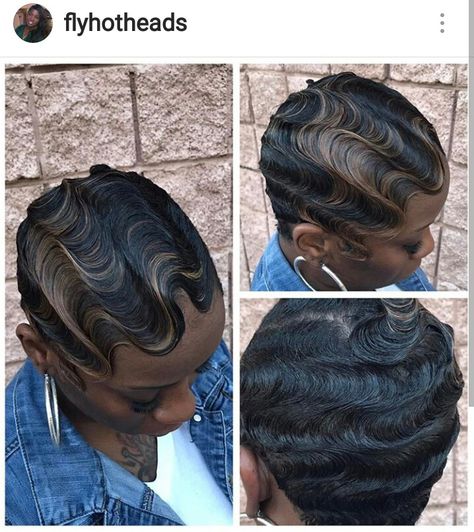 Fingerwaves Short Hair Black, Fingerwaves Short Hair, Fingerwaves Short Hair Black Pixie Cuts, Pixie Waves, Ocean Wave Hair, Short Quick Weave Hairstyles, Natural Haircuts, Pretty Short Hair, Finger Waves Short Hair