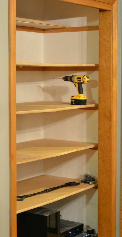 How To Turn A Plain Cabinet Into A Hyper-Organized Pantry - this is the before - check out the after. It wouldn't let me pin the after but looks great and functional. Would probably try for the pan shelving closer to the middle of the pantry Pantry Redo, Deep Closet, Kitchen Shelves Organization, Kitchen Cupboard Storage, Pantry Drawers, Pantry Makeover, Pantry Shelving, Pantry Closet, Kitchen Pantry Storage