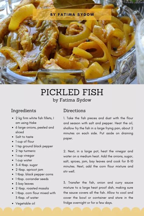 South African Pickled Fish Recipe, Fish Side Dishes, Pickled Fish Recipe, Pickled Fish, South African Dishes, African Cooking, Pin Search, African Recipes, Cooking Seafood