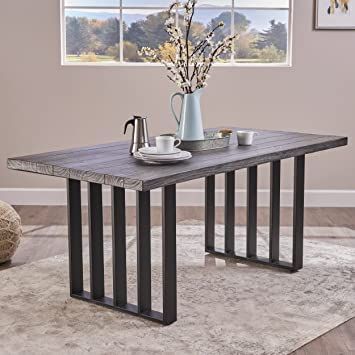 Christopher Knight Home Jayden Indoor Farmhouse Lightweight Concrete Dining Table, Grey Oak / Black Iron Table Design, Jasmine Indoor, Steel Bed Design, Rustic Dining Room Table, Farmhouse Grey, Luxury Dining Tables, Concrete Dining Table, Wicker Dining Chairs, Rustic Dining Room