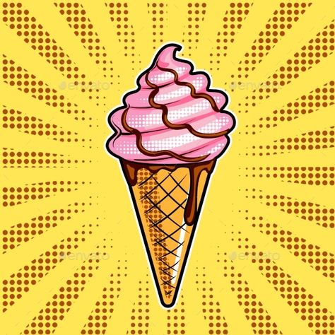 Ice cream pop art hand drawn vector illustration. Pop Art Food Painting, Ice Cream Pop Art, Food Pop Art, Art Ice Cream, Pop Art Party, Pop Art Food, Images Pop Art, Pop Art Vector, Pop Art Patterns