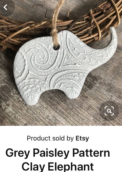 Elephant Ornaments Diy, Clay Elephant, Boho Dresser, Paisley Elephant, Elephant Decoration, Clay Christmas Decorations, Beginner Pottery, Elephant Ornament, Clay Things