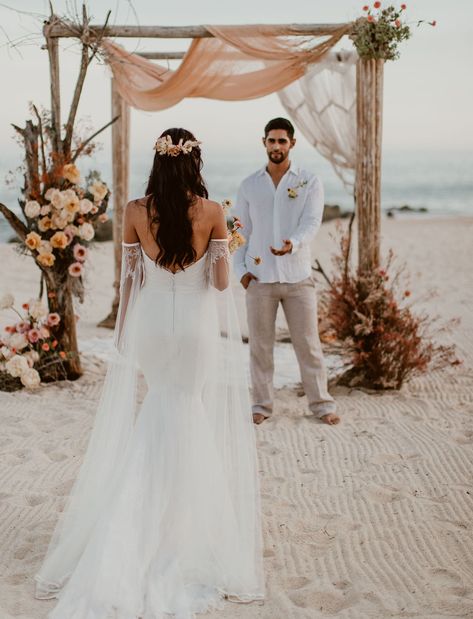 Mexico is calling - answer by planning an unforgettable destination wedding with beautiful boho styling and a dreamy beachfront ceremony! Ceremony Decor Ideas, Micro Wedding Ideas, Neutral Wedding Inspiration, Rustic Bohemian Wedding, Arbor Decor, Destination Wedding In Mexico, Sunset Beach Weddings, Destination Wedding Reception, Backyard Wedding Ceremony