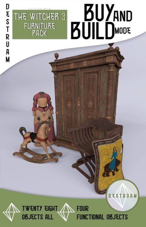 The Witcher 3 - Furniture pack – @destruam в Tumblr Sims 4 Medieval Furniture, Single Pose, Sims Finds, Sims 4 Decades Challenge, Sims Medieval, Medieval Furniture, Witcher 3, The Witcher 3, Sims 4 Game