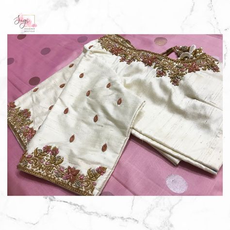 Cream Blouse Designs For Saree, Sugi Boutique, Ghagra Design, White Blouse Designs, Red Blouse Design, Wedding Blouses, Cotton Blouse Design, Aari Designs, White Blouses