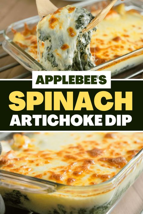 This copycat recipe for Applebee's spinach artichoke dip brings a restaurant appetizer right into your own kitchen! This dip is creamy, rich, cheesy, and to die for! Copycat Spinach Artichoke Dip Applebees, Applebee's Artichoke Spinach Dip, Spinach And Artichoke Dip Recipe Applebees, Spinach Artichoke Dip Applebees Recipe, Applebees Artichoke Spinach Dip, Applebees Spinach Dip, Copycat Spinach Artichoke Dip, Applebee's Spinach Artichoke Dip, Spinach Dip Applebees