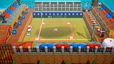 Volleyball Court Acnh, Acnh Basketball Court Design, Animal Crossing Baseball, Animal Crossing Gym, Acnh Citycore, Castle Rooms, Football Diy, Animal Crossing Memes, Outdoor Cinema