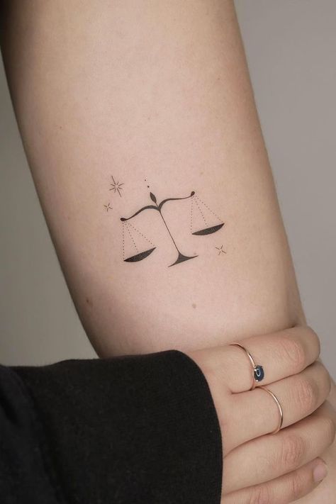 Libra Tattoo For Women Beautiful, Scales Tattoo Libra Balance, Libra Scale Sun And Moon Tattoo, Small Scales Tattoo, Balanced Scales Tattoo, Law School Tattoo Ideas, Scale Tattoo Minimalist, Small Libra Scale Tattoo, Libra Scale Tattoo Design