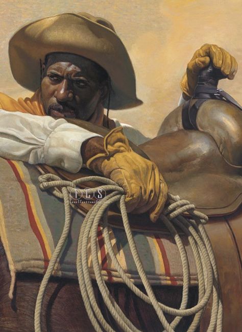 Thomas Blackshear Art, Black Cowboy Painting, Thomas Blackshear Paintings, Black Cowboy Art Western, Black Cowboys Art, Black Cowgirl Art, Black Cowboy Art, Thomas Blackshear, Rodeo Poster