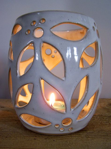 Pottery Luminary Ideas, Luminary Pottery Candle Holders, Luminary Clay Projects, Ceramic Lantern Ideas Clay, Pottery Lanterns Clay, Ceramic Candle Lanterns, Luminary Ceramic Ideas, Pottery Cylinder Ideas, Ceramics Lantern