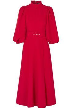 Female Silhouette, Crepe Midi Dress, Andrew Gn, Midi Flare Skirt, Dressy Dresses, Red Midi Dress, Tea Dress, Balloon Sleeves, Dress Red