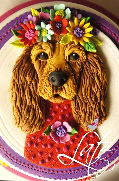 Cocker :) A cake for a little dog lover <3 Cocker Spaniel Cupcakes, Cocker Spaniel Cake, Dog Shaped Cake, Spaniel Cake, Dog Lover Cake, 26 Birthday Cake, Cocker Dog, 40th Cake, Animal Birthday Cakes