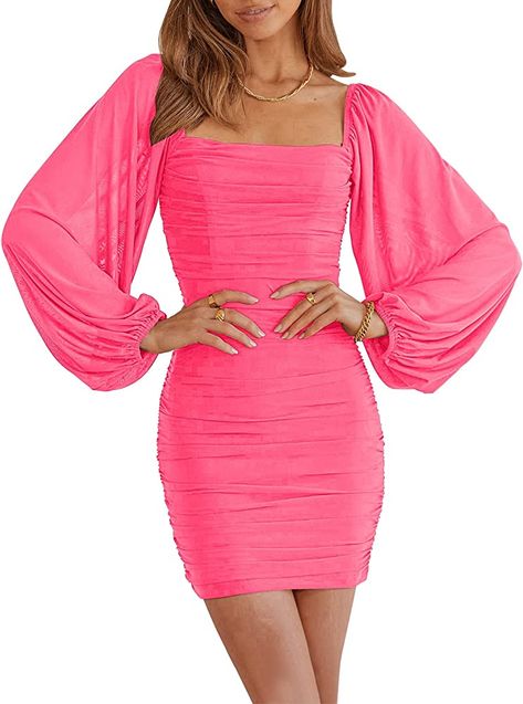 Pink Homecoming Dress With Sleeves, Hot Pink Hoco Dress Modest, Short Long Sleeve Dresses, Puff Sleeve Dress Prom, Modest Homecoming Dresses Knee Length, Light Pink Dresses Short, Modest Hoco Dresses With Sleeves, 7th Grade Dance Dresses, Pink Dress Sleeves