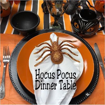 Hocus Pocus Tablescape, Hocus Pocus Dinner, Walmart Crafts, Dinner Ideas Family, Dinner Tablescape, Orange Plates, Hocus Pocus Party, Family Dinner Table, Salsa Bowls