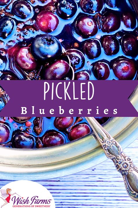 Pickled Berries, Pickled Blueberries Recipes, Pickled Blueberries, Canning Blueberries Recipes, Blueberry Canning Recipes, Canned Blueberry Recipes, Blueberry Chutney Recipe, Pomegranate Jelly, Pickled Fruit