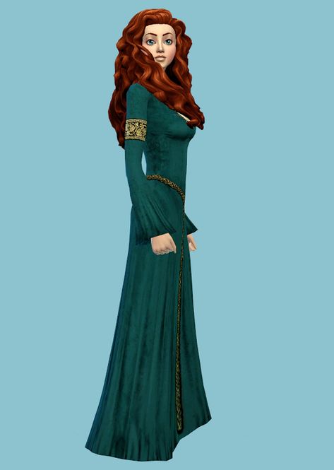 Talia's Witchy CC Finds — moonstruckkitten: Merida Merida, from the movie... Sims 4 Cc Merida Dress, Sims 4 Merida Cc, Sims 4 Viking Cc, Sims 4 Disney Princess Cc, Sims Princess, Merida Brave Costume, Rebelle Disney, Disney Princess Lineup, Sims Disney