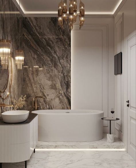 Modern Chic Bathroom, Bathroom Inspiration Modern, Washroom Design, Bathtub Design, Bathroom Design Inspiration, Classic Bathroom, Bathroom Design Decor, Bathroom Inspiration Decor, Bathroom Design Luxury