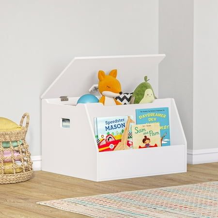 Keep toys and other kid's clutter concealed in this contemporary toy box. With a clean, white painted finish, this spacious toy box is versatile enough to add stylish organization to any room of the home. Features front storage cubby that can be used as a bookrack, perfect for storing and displaying your little ones favorite story books, coloring books and more. Toss toys, games and stuffed animals into the toy box and close the child-safe lid for a tidy appearance. Toddler Storage, Kids Book Storage, Kids Toy Storage, Kids Toy Boxes, Kids Playroom Furniture, Storage Cubby, Clever Kids, Toy Storage Organization, Playroom Storage