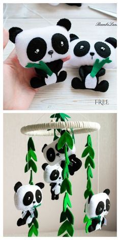 DIY Felt Panda Mobile Free Sewing Pattern | Fabric Art DIY Felt Panda Pattern Free, Panda Pattern Sewing, Panda Felt Pattern, Diy Panda Decorations, Felt Animal Patterns Free Templates Diy, Diy Panda Crafts, Felt Toys Patterns Free, Felt Animal Patterns Free Templates, Panda Bear Crafts