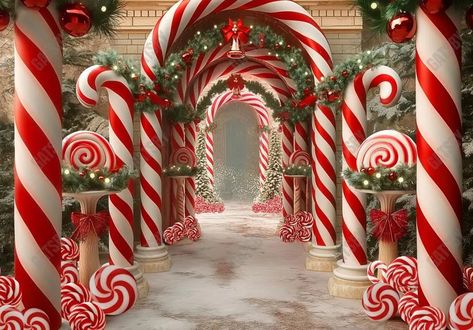 Gatsby Enchanted Sweet Candycane Peppermint Arched Road Photography Backdrop Gbsx-00988 - Gatsby Backdrop Gingerbread Lane Decorations, Christmas Photo Op, Candy Cane Land, Gingerbread House Backdrop, Photo Backdrop Arch, Christmas Arches, Candy Backdrop, Photography Arch, Santa Backdrop