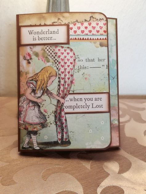 Stamperia Alice In Wonderland Cards, Alice In Wonderland Birthday Cards Handmade, Stamperia Alice In Wonderland, Playing Card Crafts, Alice In Wonderland Crafts, Note Pad Holder, Alice In Wonderland Tea Party Birthday, Book Art Projects, Alice Tea Party