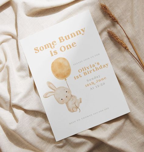 Some Bunny Birthday, Peter Rabbit Theme Party, Bunny Birthday Theme, Bunny First Birthday, Some Bunny Is One, Bunny Invitations, Etsy Invitations, Bunny Birthday, Turning One