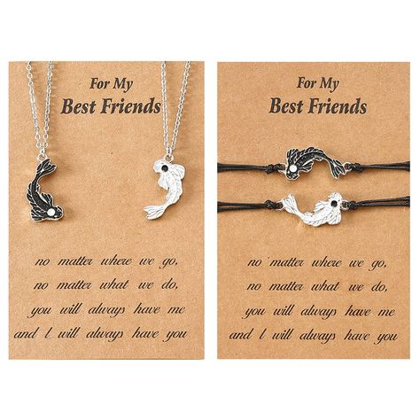 PRICES MAY VARY. Design Style : Yin Yang Necklace Bracelet: 4PCS Yinyang Jewelry Set, 2PCS yin yang bagua pendant necklace, fengshui yinyang bracelet for 2,His & Her Matching Set Yin Yang Couples Pendants Necklaces Bracelet means forever and always, it also bring lucky! Material: Alloy .Non-toxic, harmless, lightweight, not easy to slip off, long-term and skin contact is not allergic. Necklace Chain: 45+5cm, Bracelet: 16-30cm. Use Occasion : Best friends necklace, friendship necklace, couple nec Couples Pendants, Necklace For Couples, Necklace Couple, Girls Friendship, Friends Necklace, Yin Yang Necklace, Necklace Friendship, Bff Jewelry, Bff Bracelets