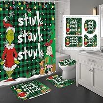 Holiday Bathroom Decor, Christmas Bathroom Sets, Christmas Shower Curtain, Holiday Bathroom, Black Shower Curtains, Christmas Bathroom Decor, Grinch Christmas Decorations, Shower Rods, Christmas Shower Curtains