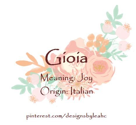 Baby Girl Name: Gioia. | Meaning: Joy. | Origin: Italian. | www.pinterest.com/designsbyleahc | #gioia #joy #babyname #babynames #babygirlname #babygirlnames #designsbyleahc #italianbabynames Aria Name Meaning, Aria Meaning, Aria Tattoo, Aria Name, Hebrew Girl Names, 1st Grandchild, Italian Names, Girls Names Vintage