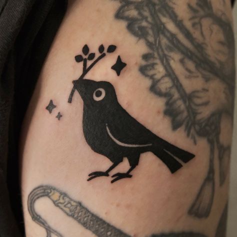 Shop Minimum Tattoo Ideas, Cute Crow Tattoo, Night In The Woods Tattoo, Wood Cut Tattoo, Owl House Tattoo, Flapjack Tattoo, Fairytale Tattoo, Tattoo Layout, Blackbird Tattoo