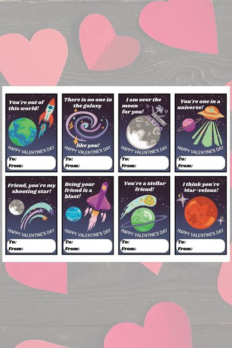 Printable Outer space Valentine Cards Space Themed Valentines, Outer Space Valentines, Printable Valentine Cards For Kids, Space Valentines, Space Puns, Classroom Valentines Party, Valentine Cards For Kids, Printable Valentine Cards, Vday Cards