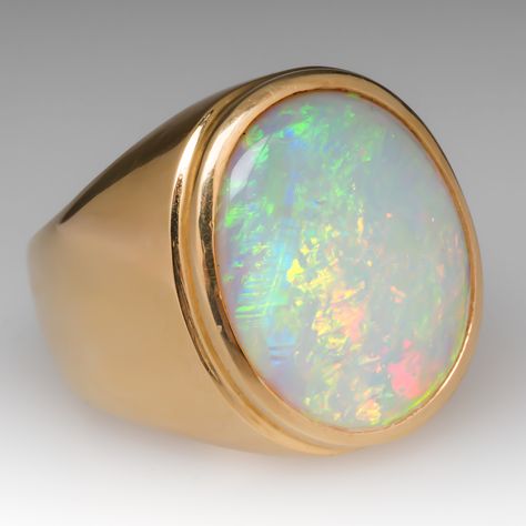 Huge Opal Bezel Mens Ring 18K Yellow Gold Opal Mens Ring, Personalized Wedding Gift, Fine Silver Jewelry, Opal Ring Gold, Fire Opal Ring, Gold Gemstone Ring, Men Ring, Mens Ring, Ring Diamond