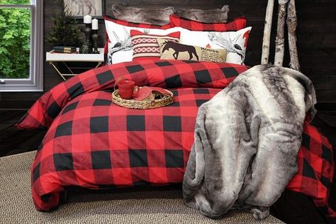 Buffalo Plaid Bedroom, Plaid Bedroom, Holiday Bedroom, Large Hallway, Home Interiors And Gifts, Plaid Bedding, Pottery Barn Bedding, Cabin Bedroom, Ideas Videos