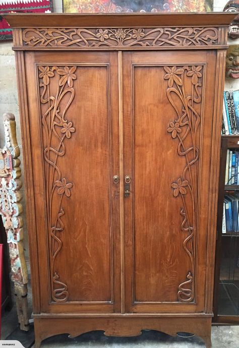 Art Nouveau Cupboard | Trade Me Art Nouveau Bedroom Furniture, Art Nouveau Closet, Art Nouveau Kitchen Cabinets, Art Nouveau Wood Carving, Art Nouveau Dresser, Art Nuevo Furniture, Art Nouveau Bookcase, Art Nouveau Bookshelf, Art Nouveau Wardrobe