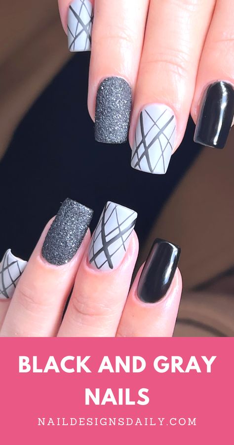 Looking for some pretty black and gray nails? You came to the right place!Our team has curated this collection of over 20 of the prettiest black and gray nail ideas, from the most talented nail artists. Black Gray Nails | Black Grey Nails | Black Nail Designs | Nail Designs 2023 | Nail Art Ideas | Black Nails | Grey Nails Nail Art Designs Grey Black White, Black Grey White Nails Ideas, Grey Black Nails Design, Dark Gray Nails With Design, Grey And Black Acrylic Nails, Black Grey Nails Design, Gray And Black Nail Designs, Grey And Silver Nail Designs, Gray Gel Nails Ideas