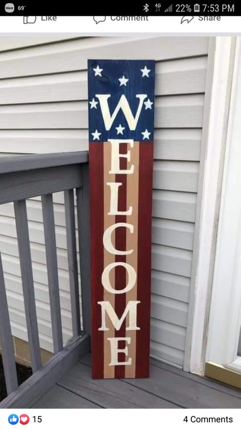 Americana Porch Sign, 4th Of July Welcome Porch Signs, Wooden Craft Show Ideas, Patriotic Welcome Signs Front Porches, Summer Porch Leaners, American Flag Welcome Sign, 4th Of July Welcome Sign, 4th Of July Porch Sign, Patriotic Porch Signs