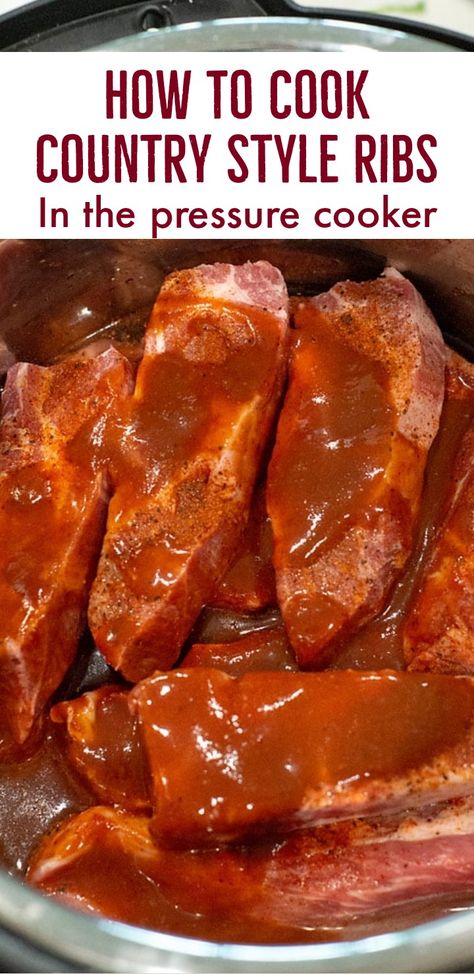 Make these amazing country style pork ribs in the pressure cooker. Pressure Cooker Recipes Pork, Instant Pot Country Style Ribs, Power Pressure Cooker Xl Recipes, Pressure Cooker Ribs, Instant Pot Ribs Recipe, Recipes Instapot, Pork Ribs Recipe, Pressure Cooker Pork, Country Style Pork Ribs