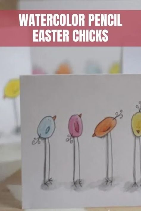 Easter Cards Handmade Watercolor Easy, Easter Watercolor Ideas, Easy Easter Watercolor Cards, Easter Chicks Drawing, Easter Watercolor Cards Ideas, Easy Easter Watercolor, Easter Doodles Easy, Easter Cards Handmade Watercolor, Easter Watercolor Paintings