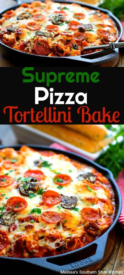 Bake Tortellini, Supreme Pizza Pasta, Pizza Tortellini, Pizza Supreme, Casserole Pasta, Veggie Casseroles, Pasta Bakes, Tortellini Bake, Baking Easy