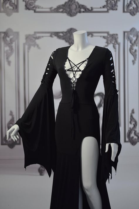 Dress Morticia Addams black gothic slashed pentagram neckline | Etsy Witchcraft 101, Vampire Ball, Look Halloween, Ball Costume, Royalty Dress, Gothic Dresses, Club Attire, Fantasy Clothes, Morticia Addams