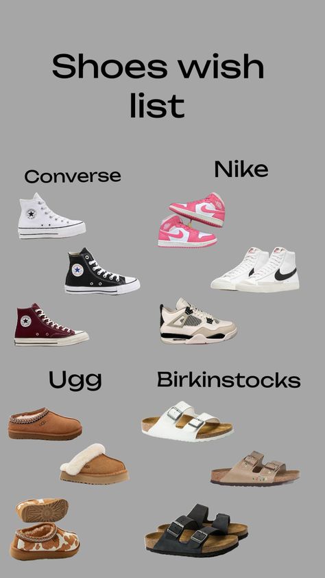 Shoe wish list Shoe Staples, Nick Shoes, Shoes List, Cute Online Clothing Stores, Shoes Names, Essentials List, Aesthetic Shoes, Famous Footwear, Clothing Stores