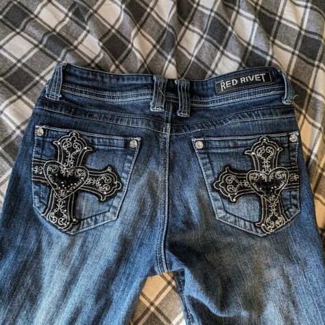 Y2K Gothic Cross Jeans !! Custom Jean, Cross Jeans, Gothic Cross, Gothic Crosses, Fitting Room, Custom Jeans, Jean Pockets, Poshmark Y2k, Y2k Jeans