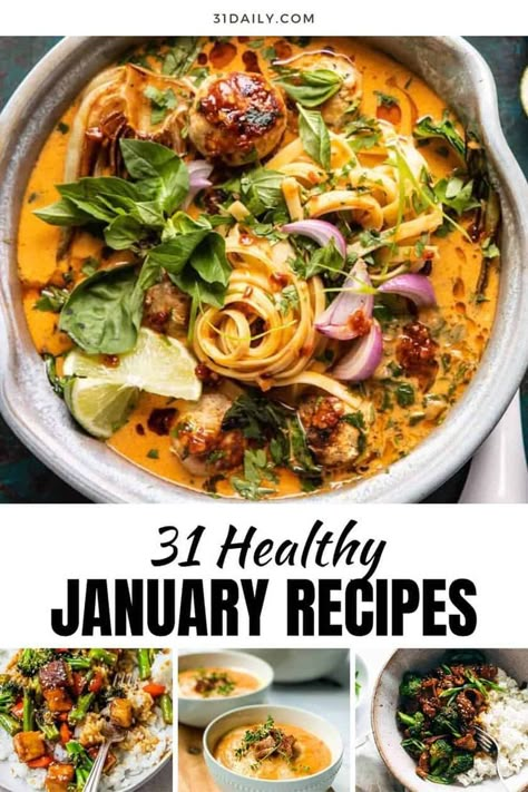 If you've resolved this month to cook healthy, delicious meals, you'll love these healthy recipes to make in January. From cozy soups and casseroles to dinner recipes, and breakfast ideas. Cooking In Season, Healthful Dinner Recipes, Healthy Hearty Winter Meals, Healthy February Dinners, Winter Dishes Healthy, Heart Healthy Meal Ideas, Clean Eating Comfort Food, Refeed Day Meals, February Meals Dinners