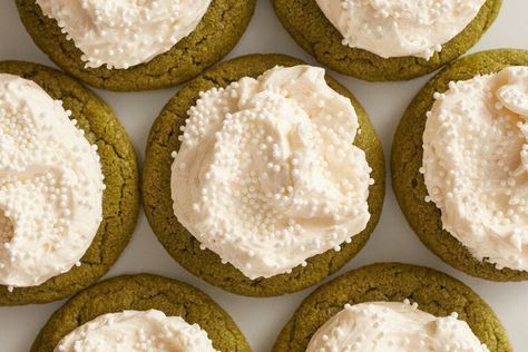 Matcha Latte Cookies, Ermine Icing, Gingerbread Latte Cookies, Winter Cookie Recipes, Nyt Recipes, Milk Frosting, Butter Tea, Matcha Cookies, Chewy Cookies