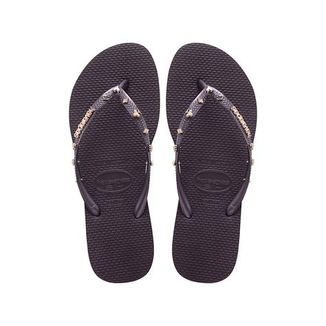 Beaded flip flops - Exclusive collection | Official Havaianas® shop Le Rosey, Slim Logo, Havaianas Flip Flops, Black Flip Flops, Before Midnight, Colorful Shoes, Bow Shoes, Womens Mules, Metallic Logo