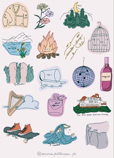 Folklore Stickers, Taylor Swift Drawing, Taylor Swift Tattoo, August Taylor, Taylor Swift Folklore, Theme Tattoo, Taylor Swift Party, Taylor Swift Tour Outfits, Diy Kostüm