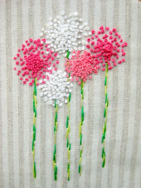 photo French Knot Embroidery, Diy Broderie, Textil Design, Pola Kristik, French Knots, French Knot, 자수 디자인, Embroidery Needles, Art Textile